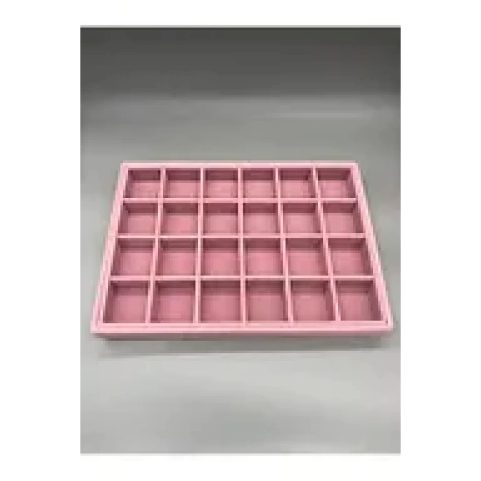 Yerli Mdf Üzerine Kumaş Kaplama Süet Pembe 24 Bölmeli Takı Tablası