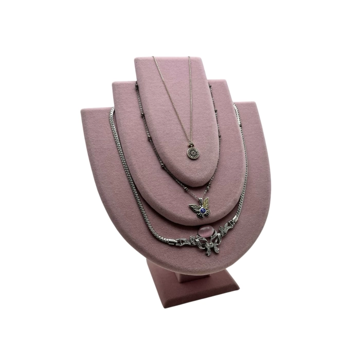 Yerli Üretim Ahşap Model Anfora Kumaş Pembe Renk 25 cm Kolye Takı Sergileme Mankeni