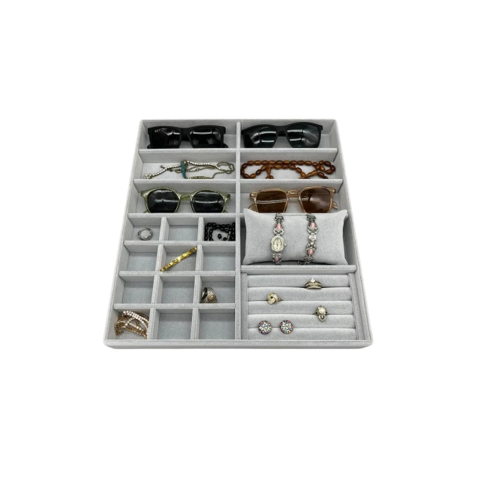 Yerli Üretim Astana Model Süet Kumaş Gri Renk 38 Cm / 35 Cm Takı Sergileme Çekmece Içi Stand