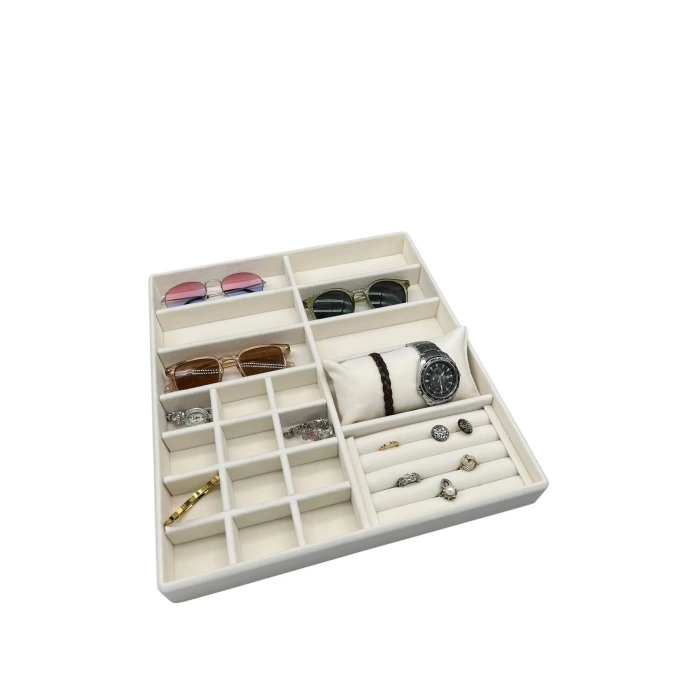 Yerli Üretim Astana Model Süet Kumaş Krem Renk 38 Cm / 35 Cm Takı Sergileme Çekmece Içi Stand