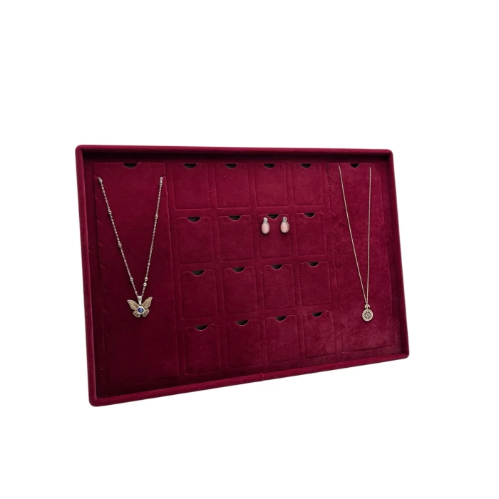 Yerli Üretim Brüksel Model Enine Süet Kumaş Bordo 34-24 Cm Ayaklı Üçlü Set Tabla Stand