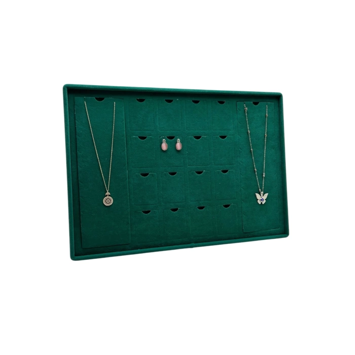 Yerli Üretim Brüksel Model Enine Süet Kumaş Yeşil 34-24 Cm Ayaklı Üçlü Set Tabla Stand