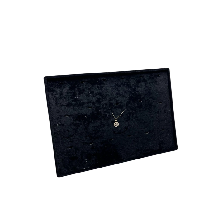 Yerli Üretim Bükreş Model Dikine Süet Kumaş Siyah 34-24 Cm Ayaklı Üçlü Set Tabla Stand