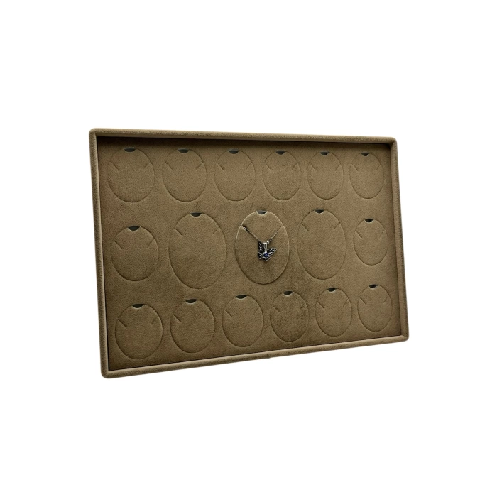 Yerli Üretim Bükreş Model Dikine Süet Kumaş Sütlü Kahve 34-24 Cm Ayaklı Üçlü Set Tabla Stand