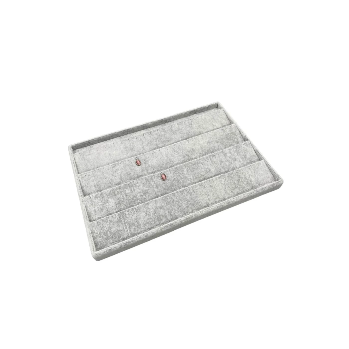 Yerli Üretim Cezayir Model Süet Kumaş Gri Renk 34/24 Cm Kademeli Çekmece İçi Küpe Standı