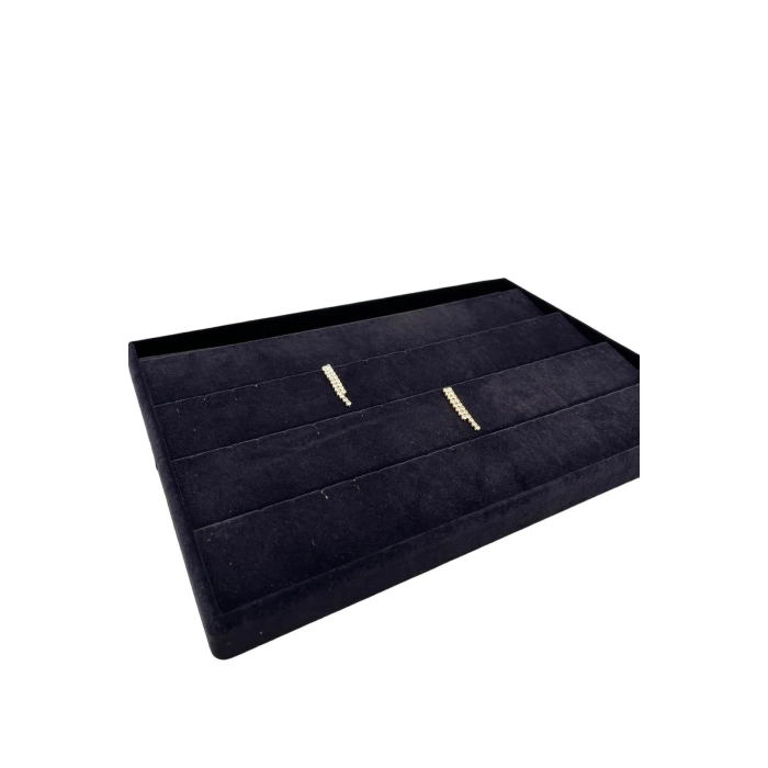 Yerli Üretim Cezayir Model Süet Kumaş Siyah Renk 34/24 Cm Kademeli Çekmece İçi Küpe Standı