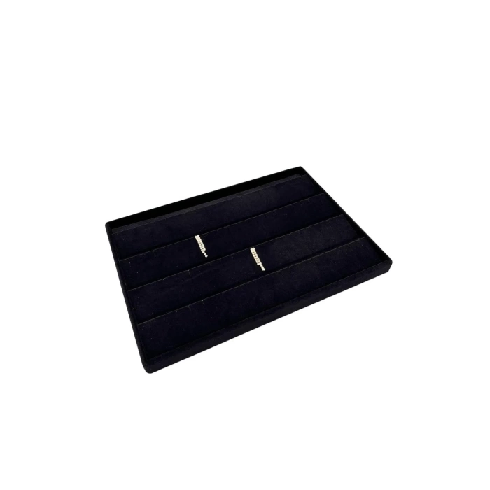 Yerli Üretim Cezayir Model Süet Kumaş Siyah Renk 34/24 Cm Kademeli Çekmece İçi Küpe Standı