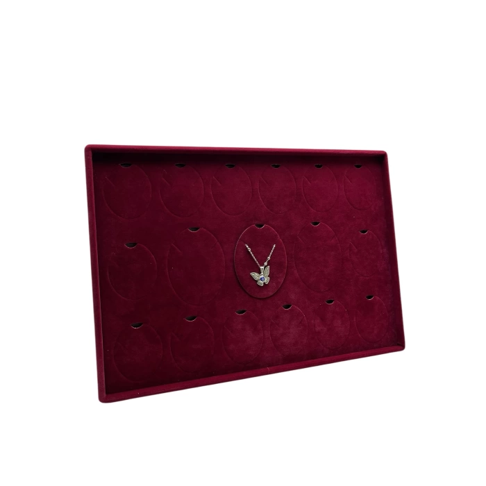 Yerli Üretim Bükreş Model Dikine Süet Kumaş Bordo 34-24 Cm Ayaklı Üçlü Set Tabla Stand