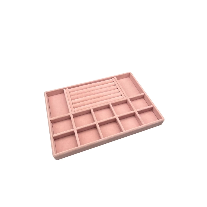 Yerli Üretim Istanbul Model Süet Kumaş Pembe Renk Çekmece Içi Takı Düzenleyici Stand