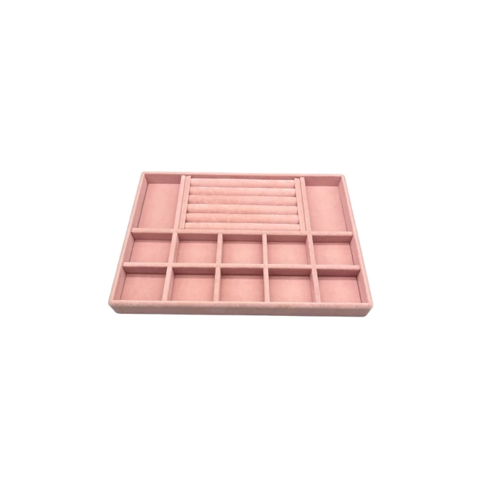 Yerli Üretim Istanbul Model Süet Kumaş Pembe Renk Çekmece Içi Takı Düzenleyici Stand