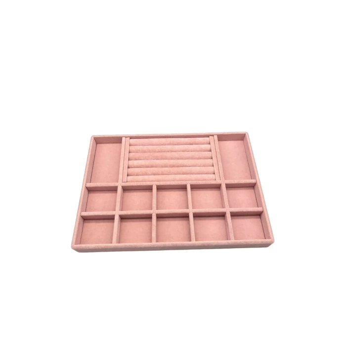Yerli Üretim Istanbul Model Süet Kumaş Pembe Renk Çekmece Içi Takı Düzenleyici Stand