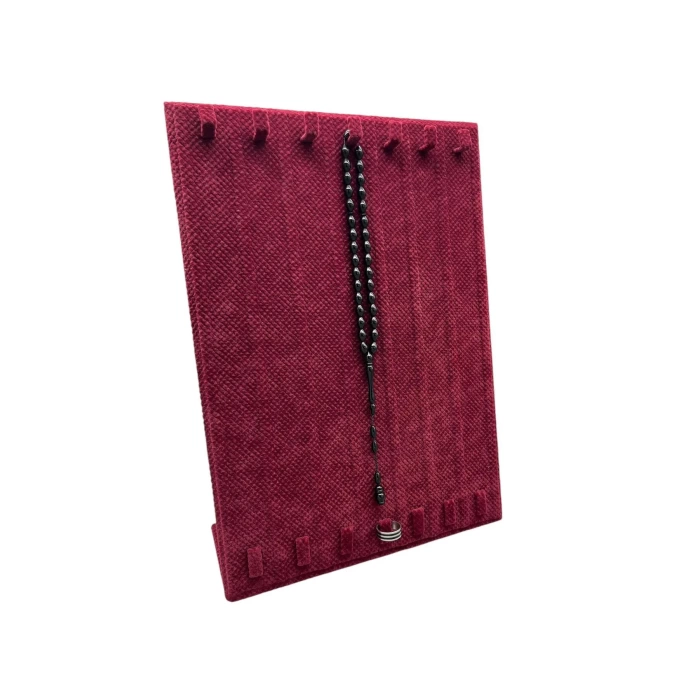 Yerli Üretim Keten Kumaş Bordo Renk 35/25 Cm Ayaklı Tırnaklı Tesbih Yüzük Kombin Sergileme Standı