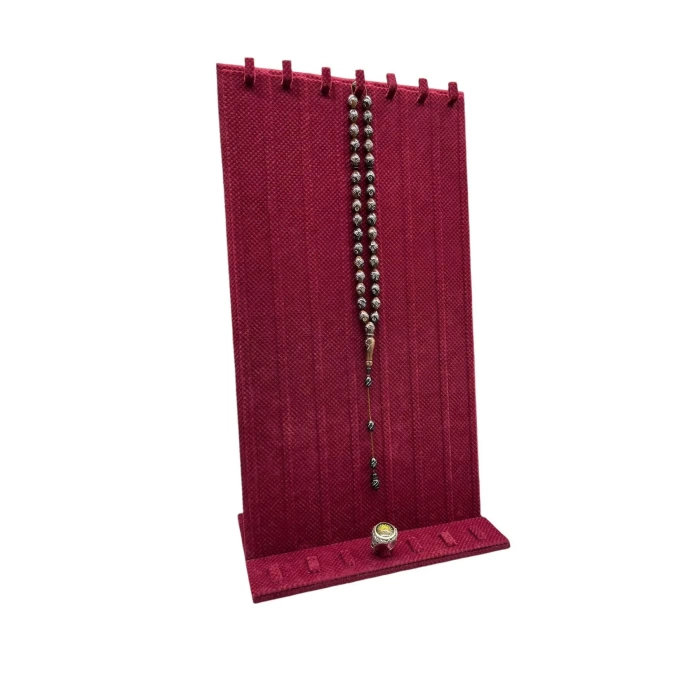 Yerli Üretim Keten Kumaş Bordo Renk 45/25 Cm Ayaklı Tırnaklı Tesbih Yüzük Kombin Sergileme Standı