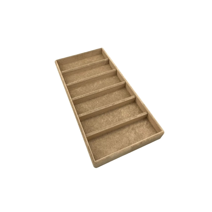 Yerli Üretim Lefkoşa Model Süet Kumaş Sütlü Kahve Renk 38Cm /19Cm Gözlük Sergileme Çekmece İçi Stand