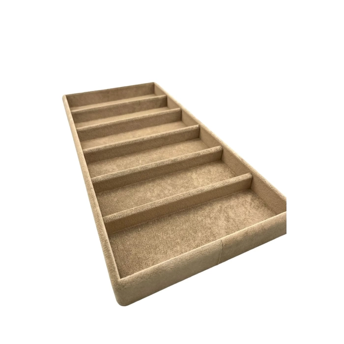 Yerli Üretim Lefkoşa Model Süet Kumaş Sütlü Kahve Renk 38Cm /19Cm Gözlük Sergileme Çekmece İçi Stand