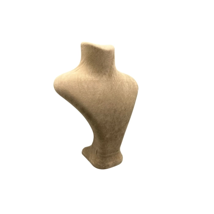 Yerli Üretim Londra Model Süet Kumaş Sütlü Kahve Renk 22/18 Cm Kolye Sergileme Mankeni