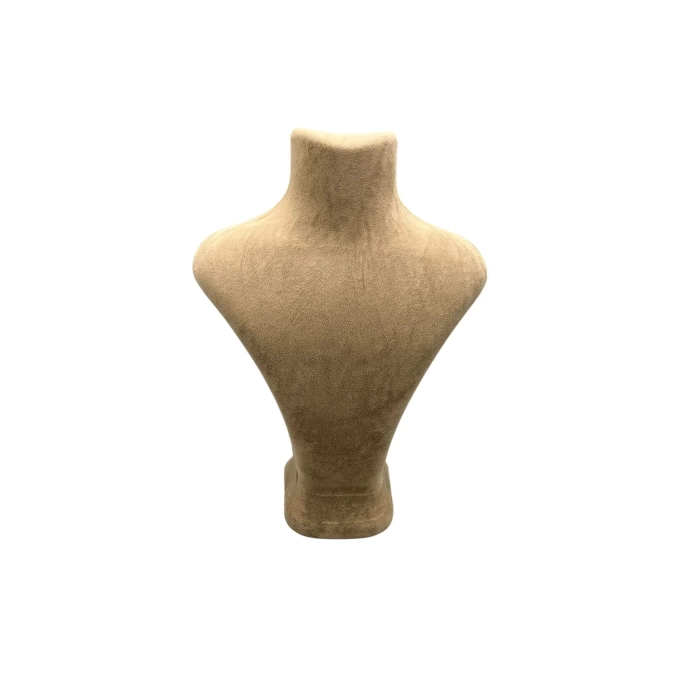Yerli Üretim Londra Model Süet Kumaş Sütlü Kahve Renk 28/18 Cm Kolye Sergileme Mankeni