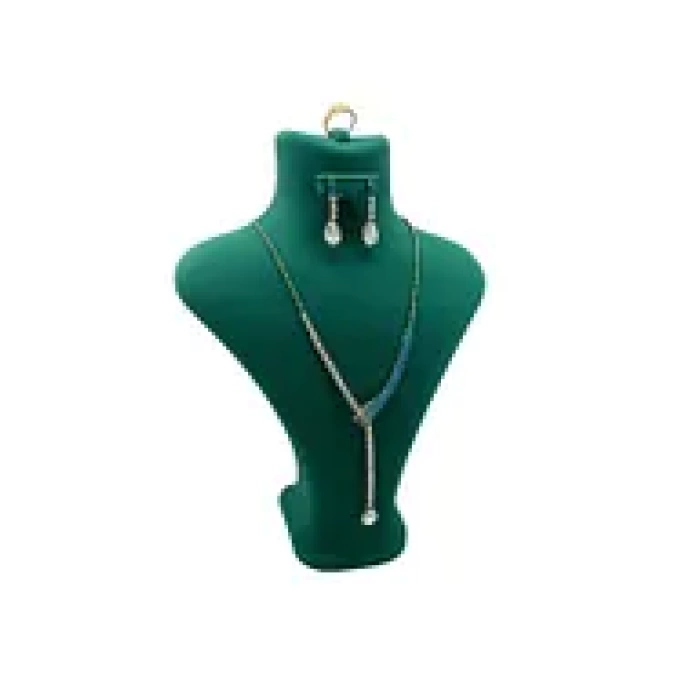 Yerli Üretim Londra Model Süet Kumaş Yeşil Renk 28/22Cm Takım Kolye-Küpe-Yüzük Sergileme Mankeni
