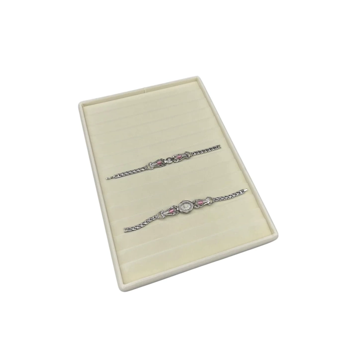 Yerli Üretim Madrid Model Süet Kumaş Krem Renk 34/24 Cm Kademeli Çekmece Ici Bileklik-kolye Standı