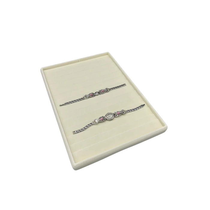 Yerli Üretim Madrid Model Süet Kumaş Krem Renk 34/24 Cm Kademeli Çekmece Ici Bileklik-kolye Standı