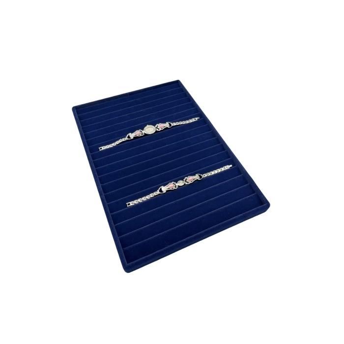 Yerli Üretim Madrid Model Süet Kumaş Lacivert Renk 34/24Cm Kademeli Çekmece İçi Bileklik Tablası