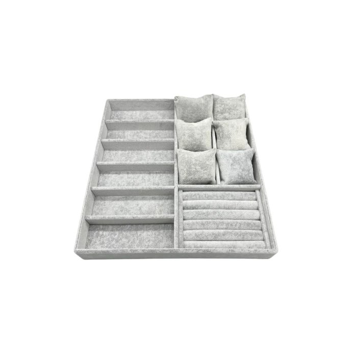 Yerli Üretim Miami Model Süet Kumaş Gri Renk 38Cm /34 Cm Mix Takı Sergileme Çekmece İçi Stand