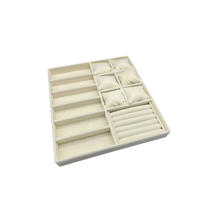 Yerli Üretim Miami Model Süet Kumaş Krem Renk 38Cm /34 Cm Mix Takı Sergileme Çekmece İçi Stand