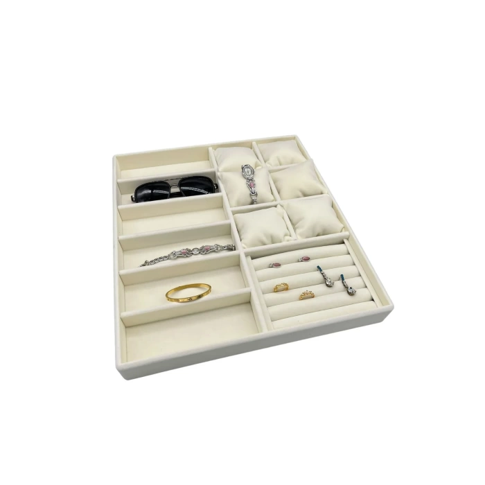 Yerli Üretim Miami Model Süet Kumaş Krem Renk 38Cm /34 Cm Mix Takı Sergileme Çekmece İçi Stand