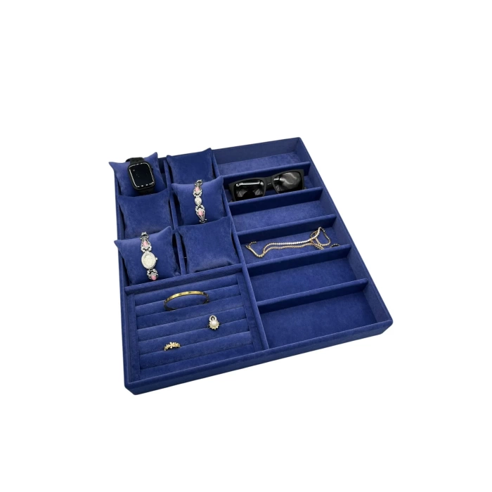 Yerli Üretim Miami Model Süet Kumaş Lacivert Renk 38 Cm /34 Cm Takı Sergileme Çekmece İçi Stand
