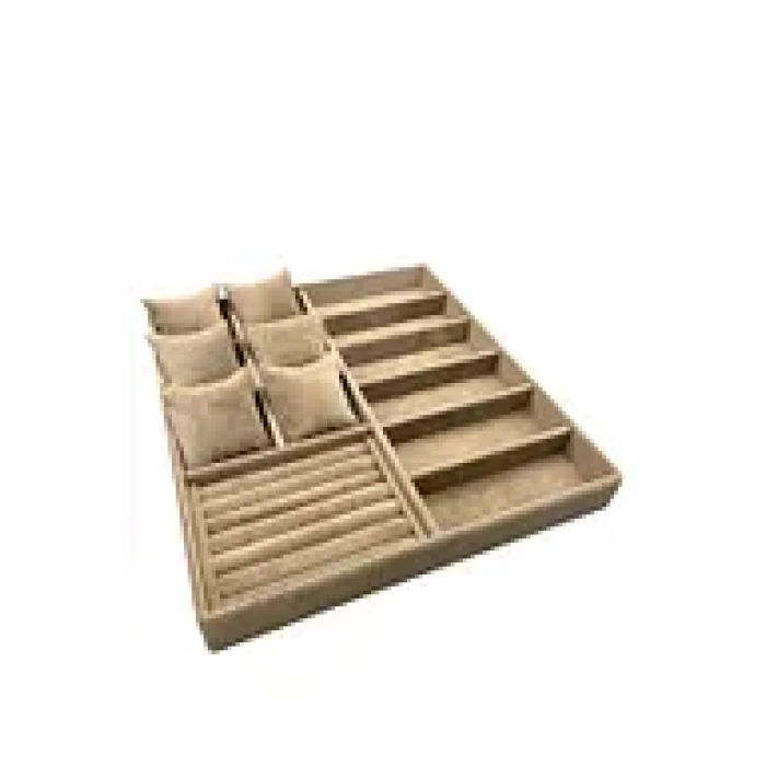 Yerli Üretim Miami Model Süet Kumaş Sütlü Kahve Renk 38 Cm /35 Cm Takı Sergileme Çekmece Içi Stand
