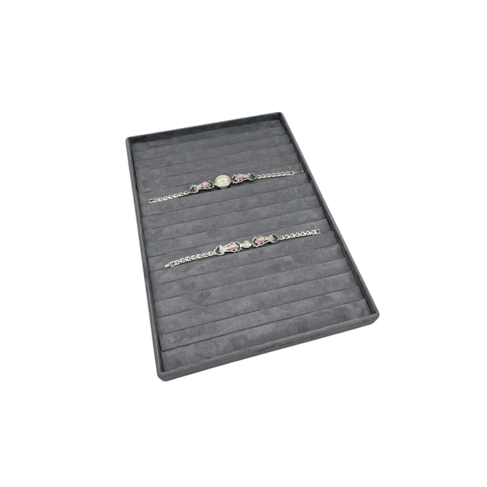Yerli Üretim Özel Sardunya Kumaş Füme Renk 34/24Cm 14 Adet Kademeli Çekmece İçi Bileklik Tablası