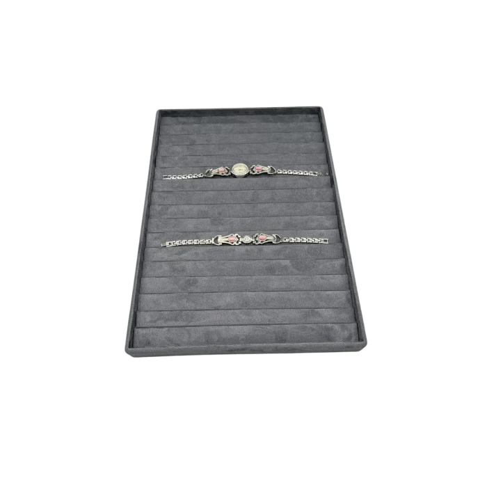 Yerli Üretim Özel Sardunya Kumaş Füme Renk 34/24Cm 14 Adet Kademeli Çekmece İçi Bileklik Tablası