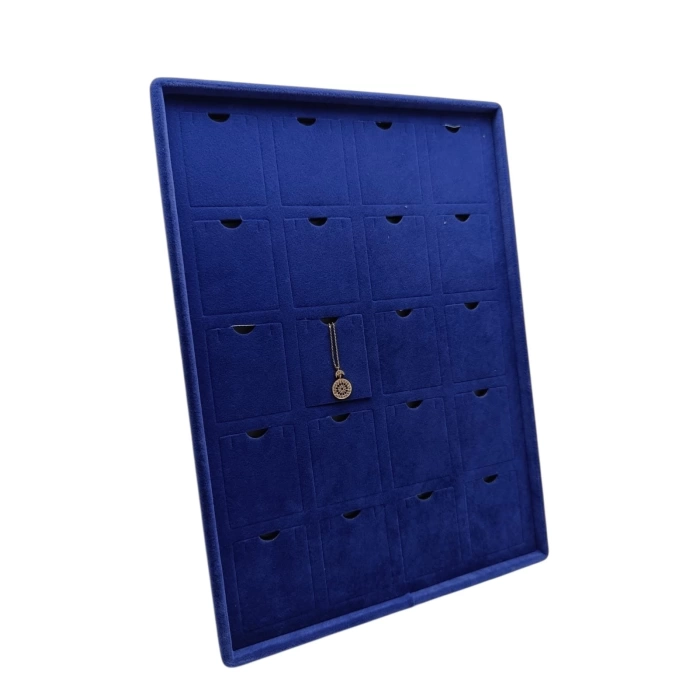 Yerli Üretim Roma Model Dikine Süet Kumaş Lacivert 34-24 Cm Ayaklı Üçlü Set Tabla Stand