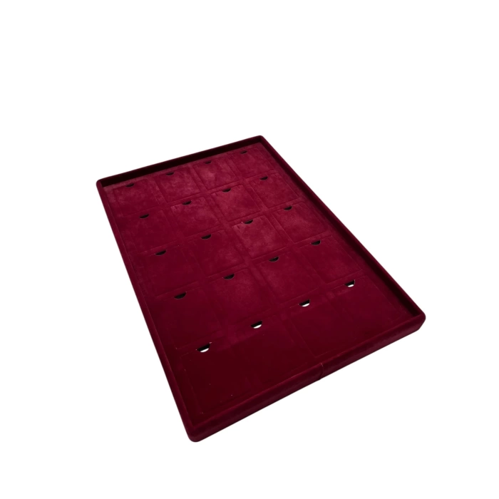 Yerli Üretim Roma Model Dikine Süet Kumaş Bordo 34-24 Cm Ayaklı Üçlü Set Tabla Stand