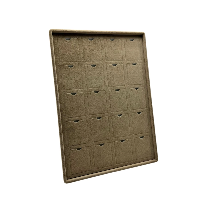 Yerli Üretim Roma Model Dikine Süet Kumaş Sütlü Kahve 34-24 Cm Ayaklı Üçlü Set Tabla Stand