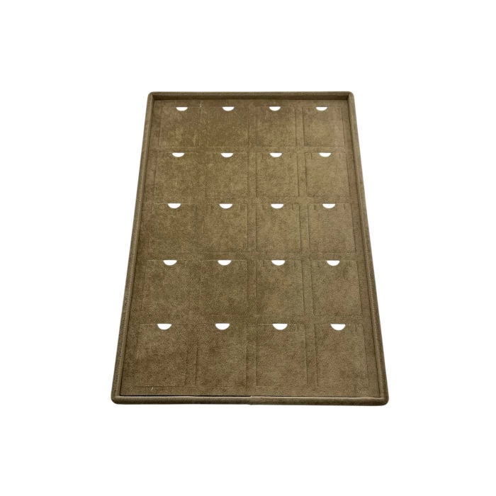 Yerli Üretim Roma Model Dikine Süet Kumaş Sütlü Kahve 34-24 Cm Ayaklı Üçlü Set Tabla Stand