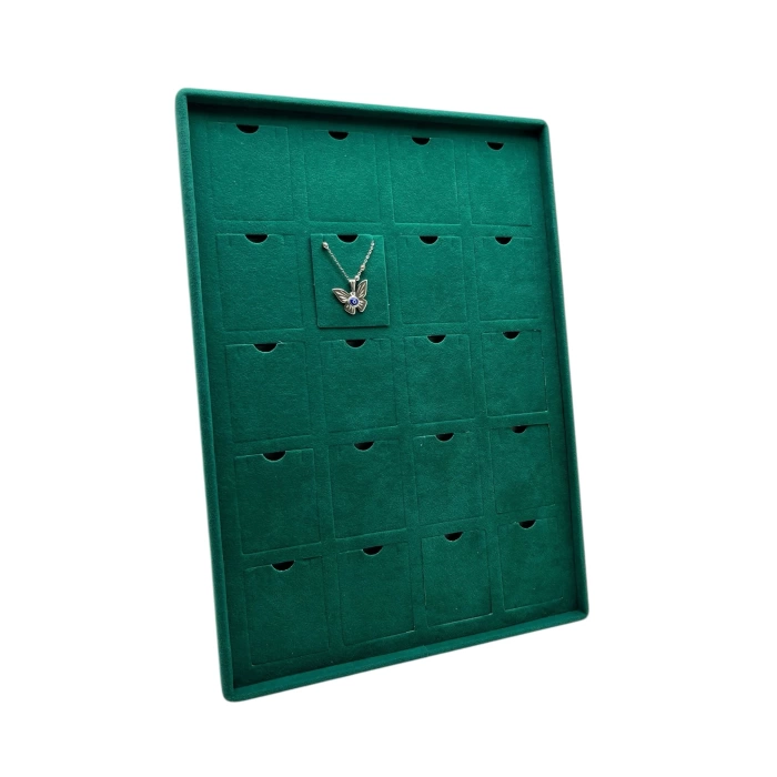 Yerli Üretim Roma Model Dikine Süet Kumaş Yeşil 34-24 Cm Ayaklı Üçlü Set Tabla Stand