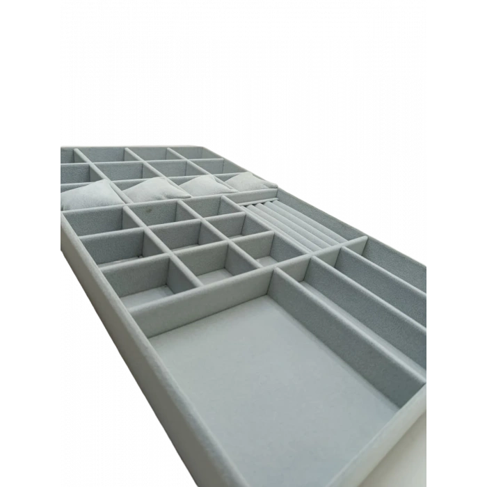 Yerli Üretim Süet Kumaş 60/35,5 Cm Süet Kaplama Gri Renk Çekmece içi Takı Tablası