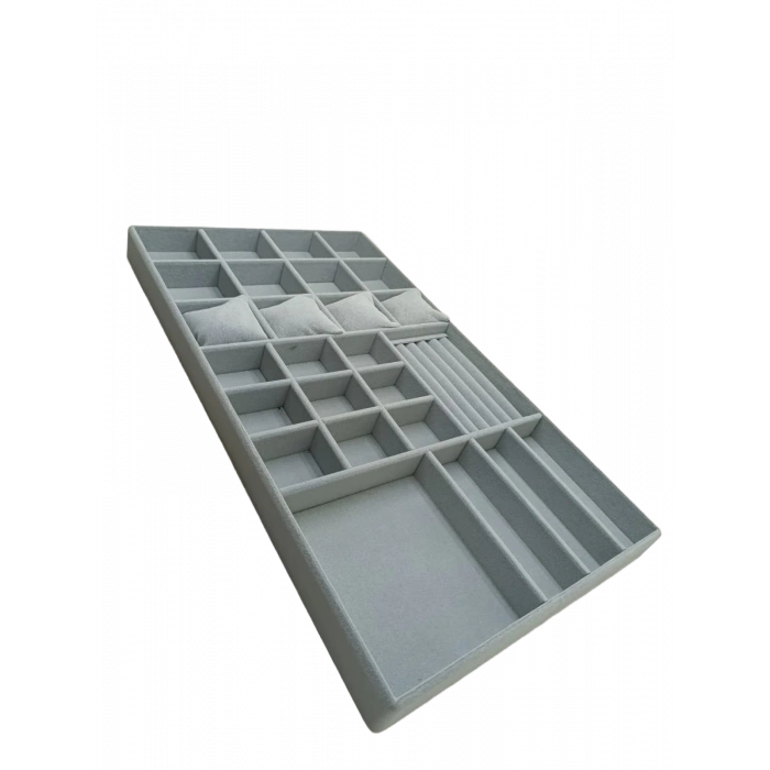 Yerli Üretim Süet Kumaş 60/35,5 Cm Süet Kaplama Gri Renk Çekmece içi Takı Tablası