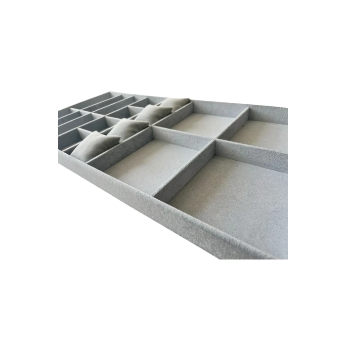Yerli Üretim Süet Kumaş 70/38 Cm Süet Kaplama Gri Renk Çekmece içi Takı Tablası