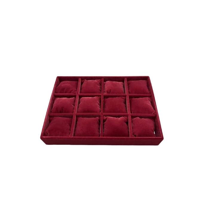 Yerli Üretim Süet Kumaş Bordo Renk 34/24 Cm 12 Yastıklı Çekmece Içi Takı Kutusu