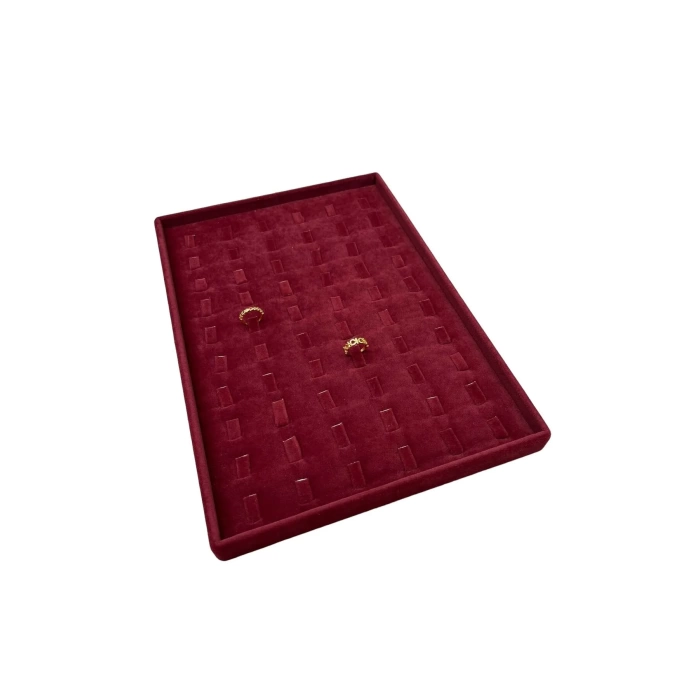 Yerli Üretim Süet Kumaş Bordo Renk 34/24 Cm Dikine Tırnaklı Çekmece İçi Yüzük Tablası
