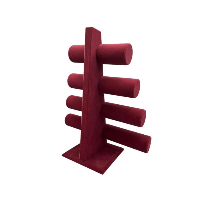 Yerli Üretim Süet Kumaş Bordo Renk Dört Kademeli 38/34 cm Bileklik-Saat Sergileme Standı