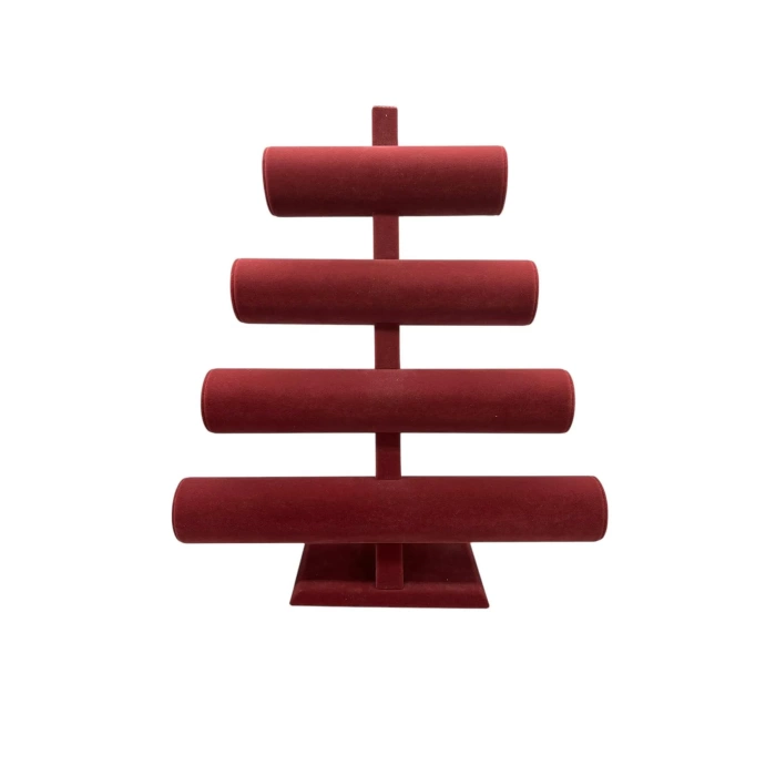 Yerli Üretim Süet Kumaş Bordo Renk Dört Kademeli 38/34 cm Bileklik-Saat Sergileme Standı