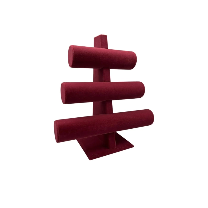 Yerli Üretim Süet Kumaş Bordo Renk Üçlü Kademeli 30/26 Cm Bileklik-saat Sergileme Standı