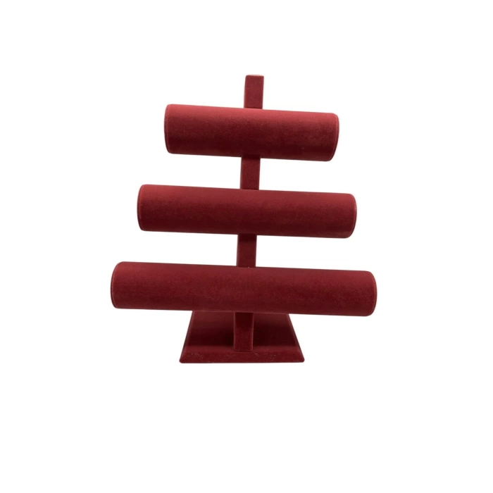 Yerli Üretim Süet Kumaş Bordo Renk Üçlü Kademeli 30/26 Cm Bileklik-saat Sergileme Standı