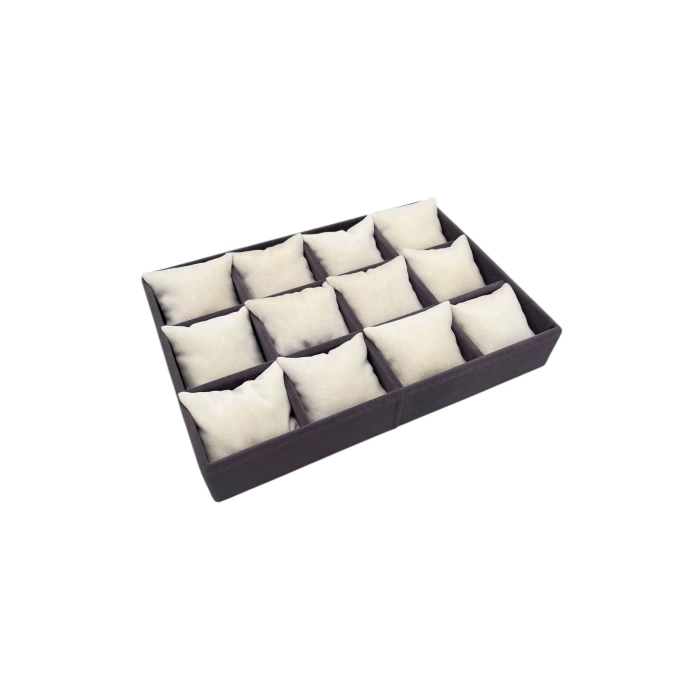 Yerli Üretim Süet Kumaş Füme-Krem Renk 34/24 Cm Yastıklı Çekmece İçi Yastıklı Saat Ve Takı Kutusu