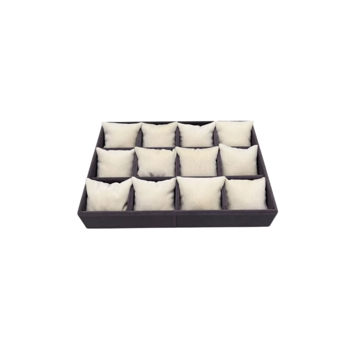 Yerli Üretim Süet Kumaş Füme-Krem Renk 34/24 Cm Yastıklı Çekmece İçi Yastıklı Saat Ve Takı Kutusu