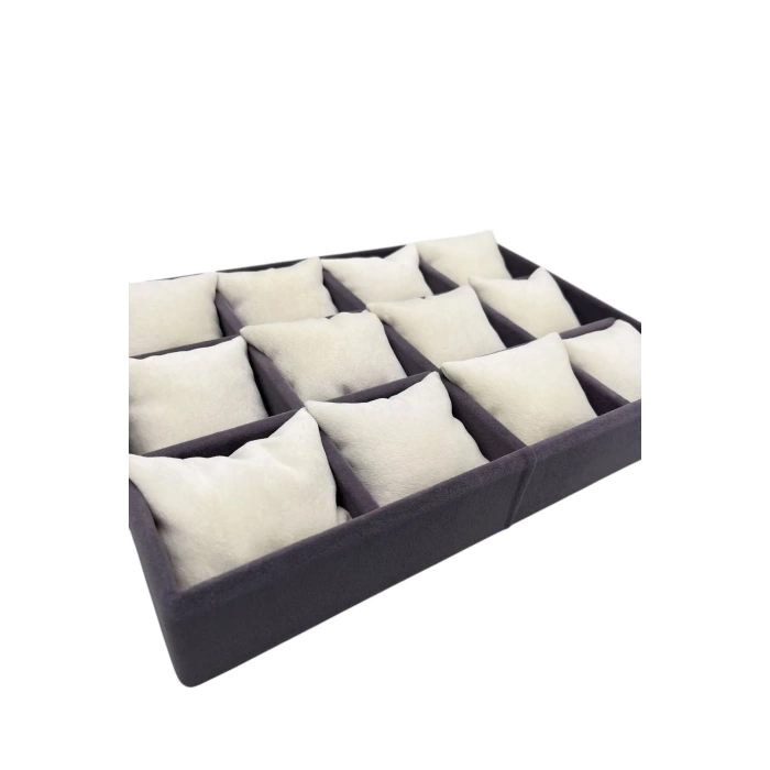 Yerli Üretim Süet Kumaş Füme-Krem Renk 34/24 Cm Yastıklı Çekmece İçi Yastıklı Saat Ve Takı Kutusu
