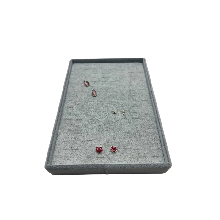 Yerli Üretim Süet Kumaş Gri Renk 22/14 Cm Batırmalı Piercing -Küpe Tablası
